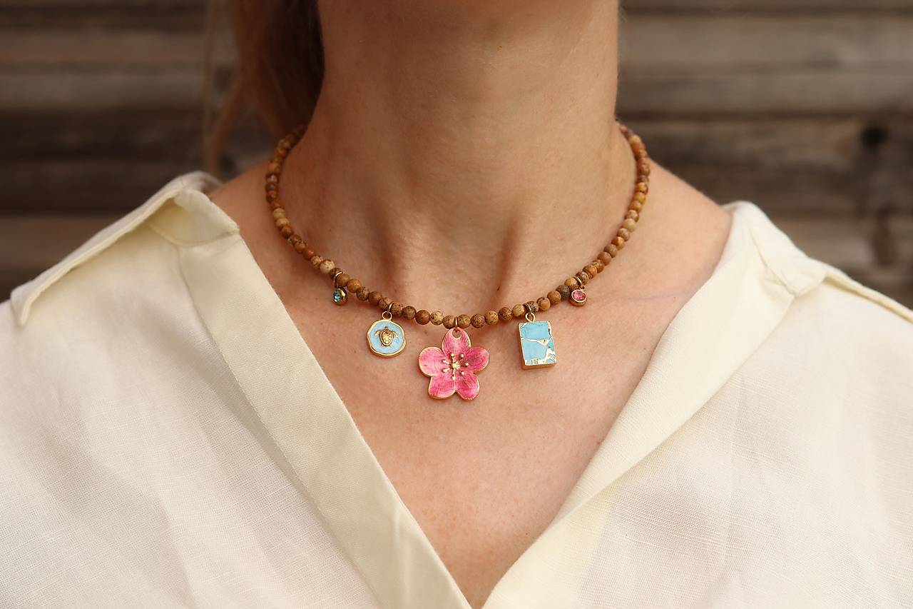 Choker jaspis s príveskami