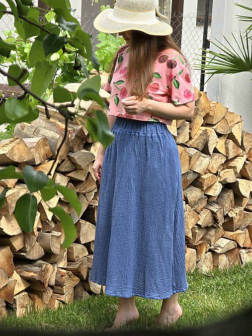 Sukne - Mušelínová sukňa  (Modrá) - 17566968_
