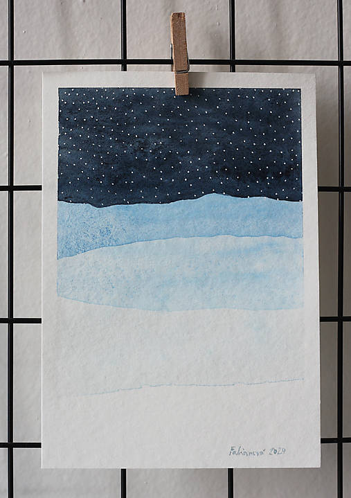 Akvarelový obraz - Ticho zimnej krajiny