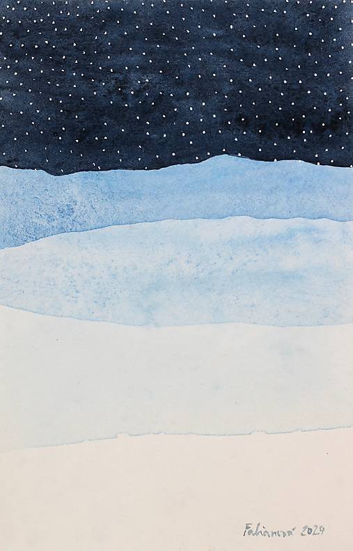 Akvarelový obraz - Ticho zimnej krajiny