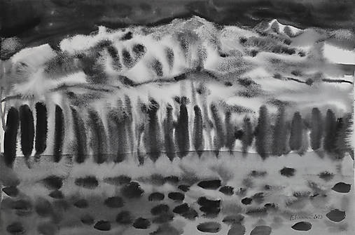 Akvarelový obraz - Topole