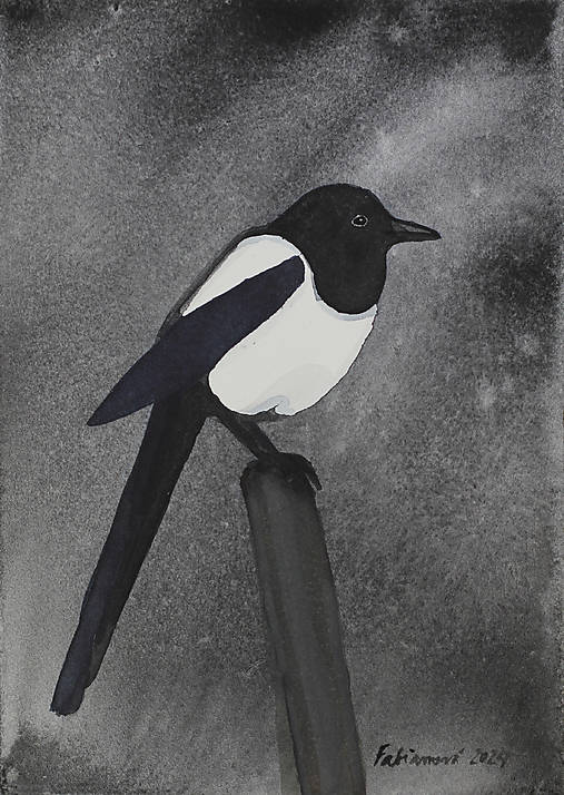 Akvarelový obraz - Tam kde sedia straky