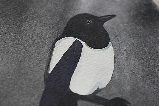 Akvarelový obraz - Tam kde sedia straky