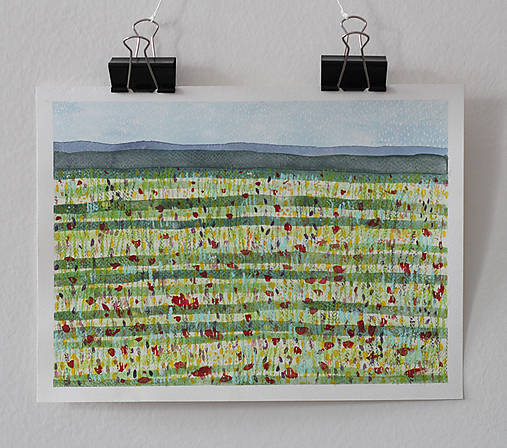 Akvarelový obraz - Lúka s vlčími makmi