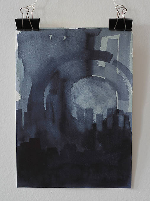 Akvarelový obraz - Nad mestom