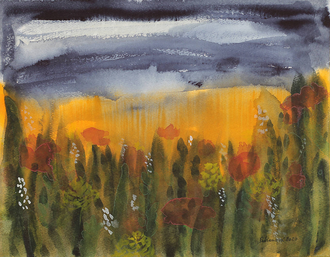 Akvarelový obraz - Pred búrkou