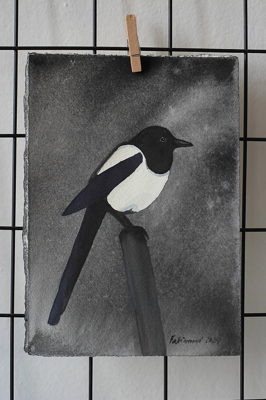 Akvarelový obraz - Tam kde sedia straky