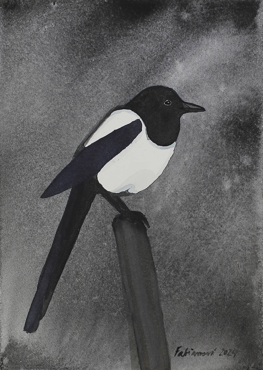 Akvarelový obraz - Tam kde sedia straky