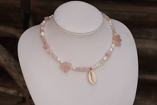 Letný náhrdelník choker - ruženín, perla