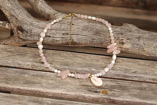 Letný náhrdelník choker - ruženín, perla