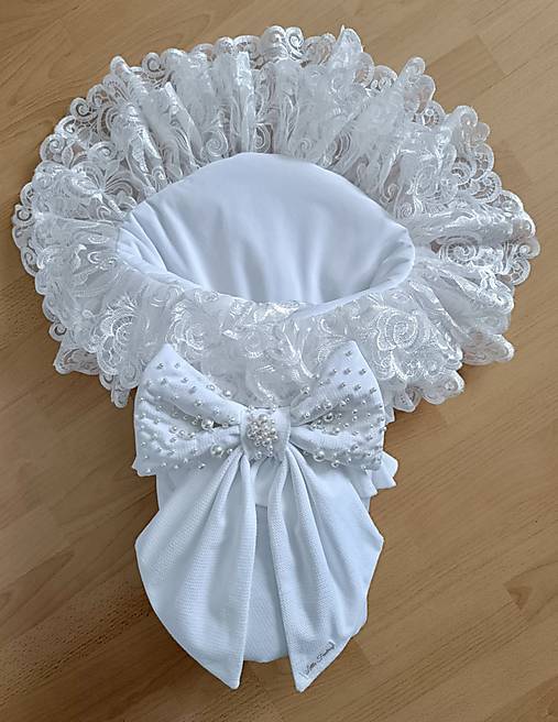 Detský textil - Biela krstová zavinovačka s perličkami Little Fantasy - 17569206_