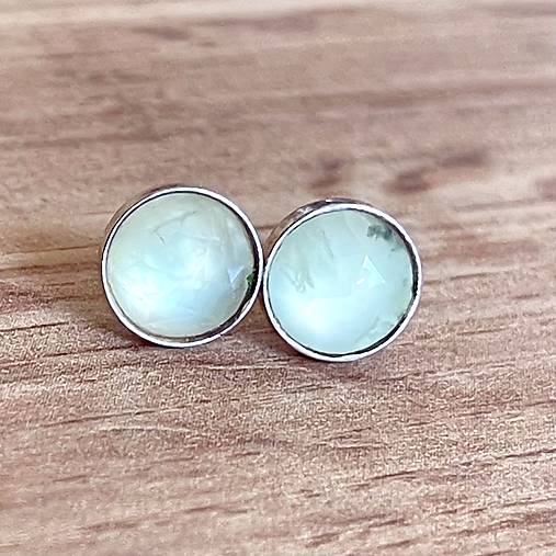 ZĽAVA 20% Faceted Prehnite Ag925 Stud Earrings / Náušnice s prehnitom AG925 E055