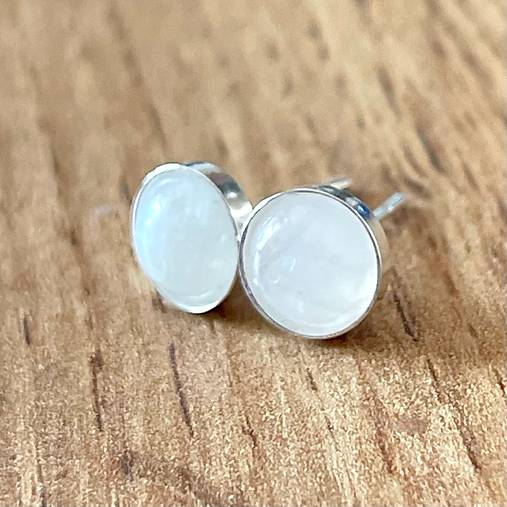 SUPER CENA Moonstone Silver Ag925 Stud Earrings / Strieborné náušnice s mesačným kameňom E055