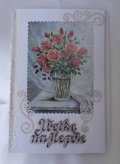 Papiernictvo - Pohľadnica/obálka  "Všetko najlepšie"/ pivonky, ruže (ruže) - 17570580_