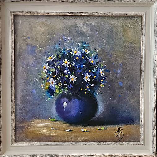 Obrazy - Obraz "Fialky a margarétky", 40 x 40 cm - 17571568_