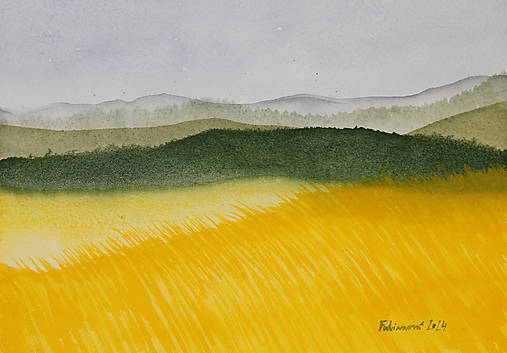 Akvarelový obraz - Žlté pole