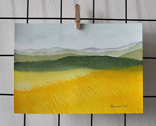 Akvarelový obraz - Žlté pole