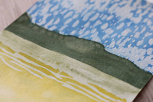 Akvarelový obraz - Krajina s oblakmi