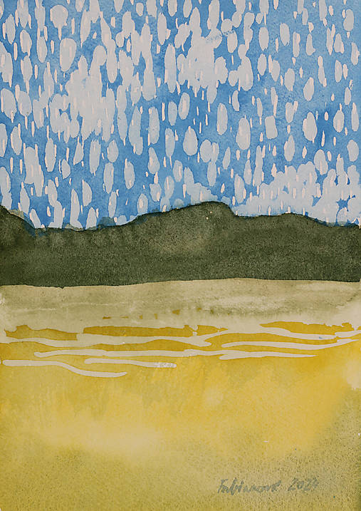 Akvarelový obraz - Krajina s oblakmi