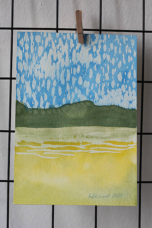 Akvarelový obraz - Krajina s oblakmi