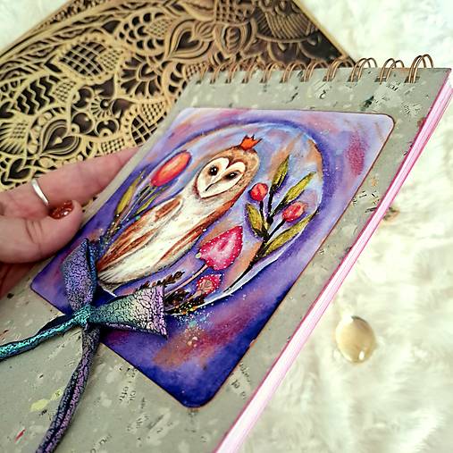 Nežná sovička - handmade skicárik