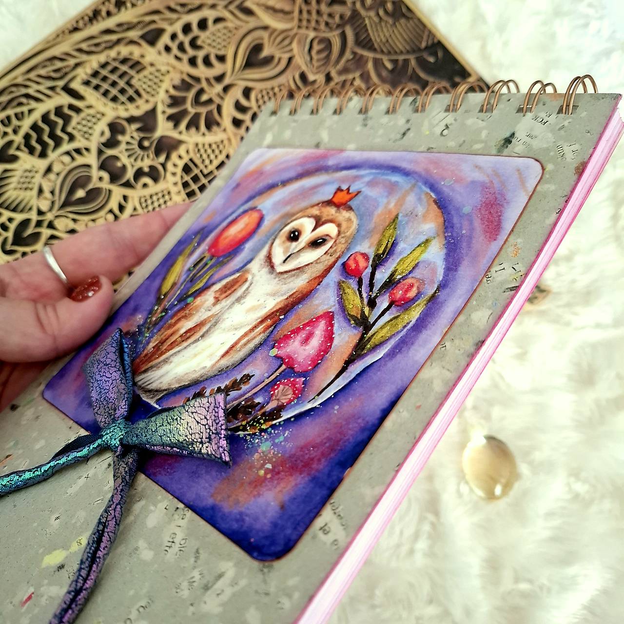 Nežná sovička - handmade skicárik