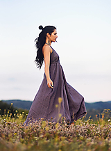 Šaty - Šaty s holými zády a vázáním - tmavě šedofialové - 17574131_