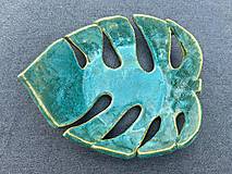 Nádoby - Keramická dizajnová misa v tvare listu monstery (Tyrkysová) - 17573881_
