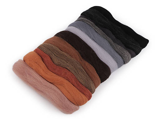 AKCIA!!! Vlna na plstenie, 100% merino, sada 12 ks, 50g ("zem")