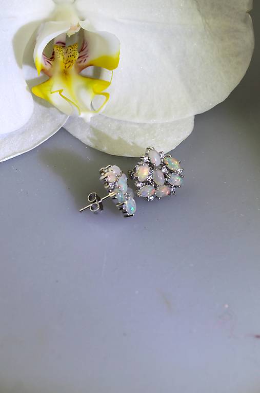 Náušnice - opál náušnice - v striebre (ródiované striebro) - 17574655_