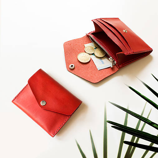 Peňaženky - MINI+ZIPS | malá kožená peňaženka na zips (Červená) - 17576377_