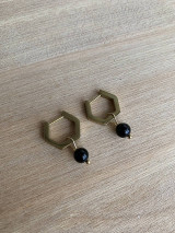 Náušnice - náušnice zlaté - oceľ (zlatá, čierny onyx) - 17575285_