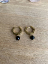 Náušnice - náušnice zlaté - oceľ (zlatá, čierny onyx) - 17575286_