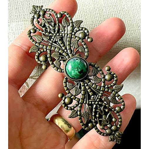 Vintage Filigree Zoisite French Hair Clip / Vintage francúzska spona so zoisitom E070