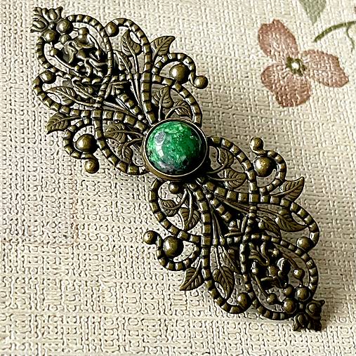 Vintage Filigree Zoisite French Hair Clip / Vintage francúzska spona so zoisitom E070