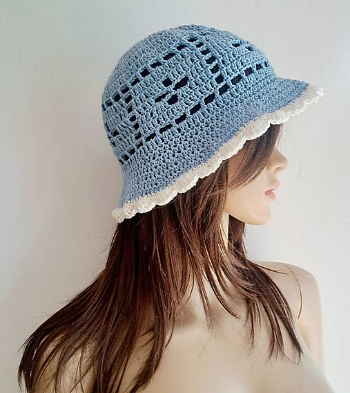 Čiapky, čelenky, klobúky - Belasý klobúk - 17577330_