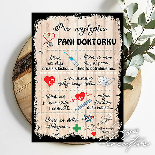 Tabuľka poďakovanie pre pani doktorku