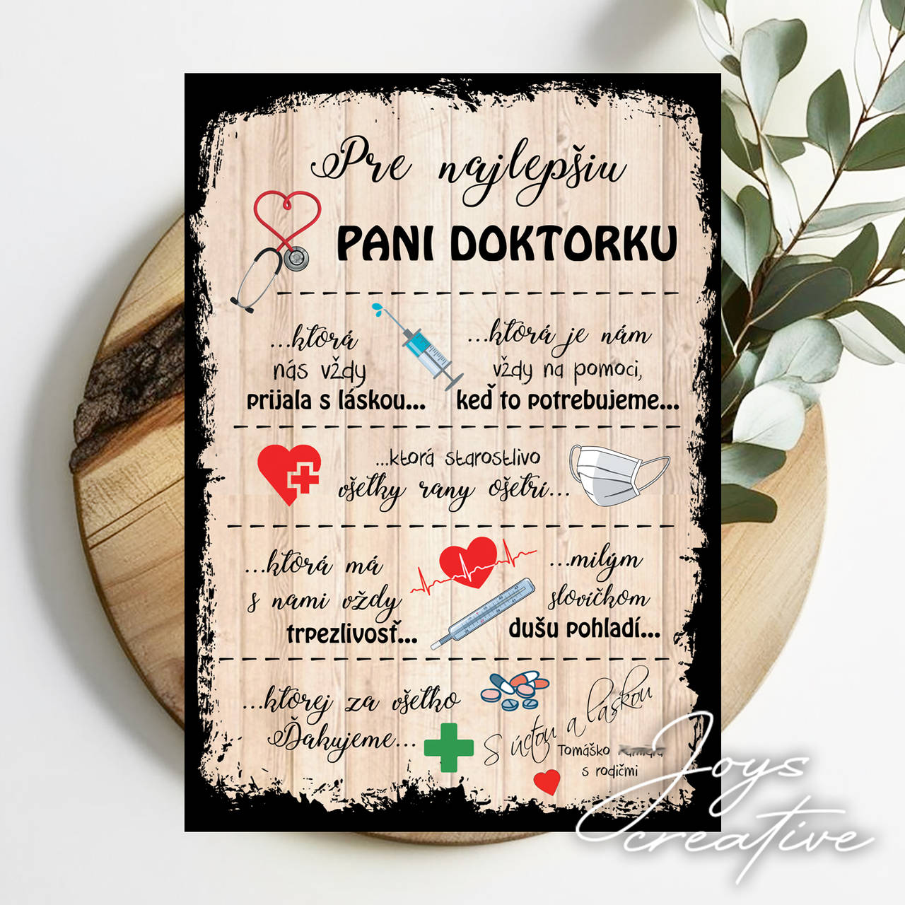 Tabuľka poďakovanie pre pani doktorku