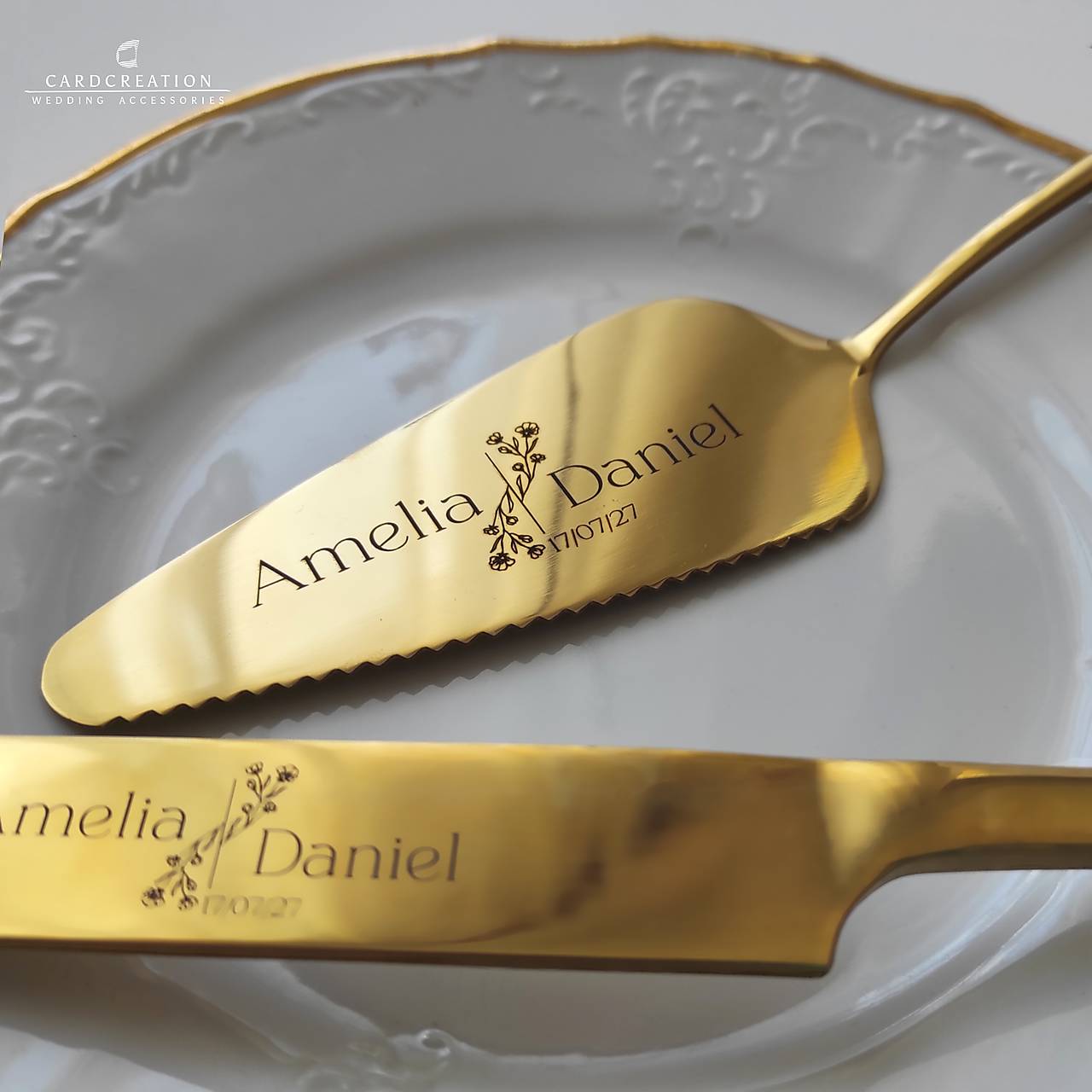 Svadobný príbor, SET tortová servírovacia gravírovaná lopatka + gravírovaný nožík 001Z
