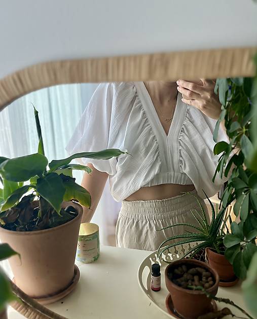 Blúzky a košele - Mušelínový PUFF crop top  (Svetlá žltá) - 17577994_