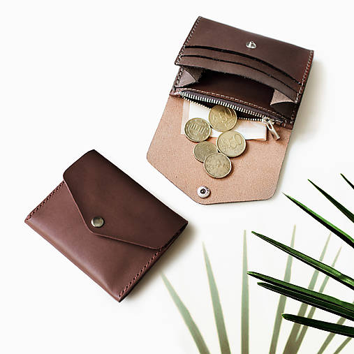 Peňaženky - MINI+ZIPS | malá kožená peňaženka na zips (Tmavohnedá) - 17576898_