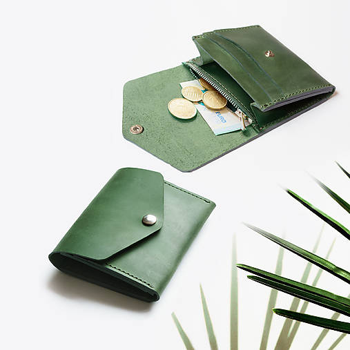 Peňaženky - MINI+ZIPS | malá kožená peňaženka na zips (Zelená) - 17577038_