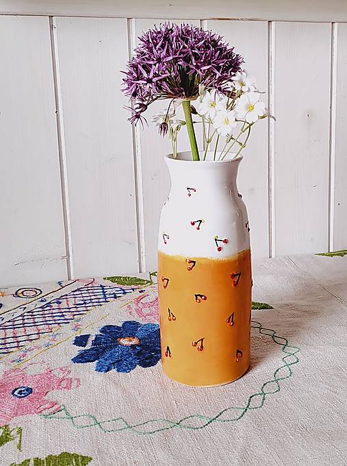 Dekorácie - Keramická váza - čeršničky - 17579308_