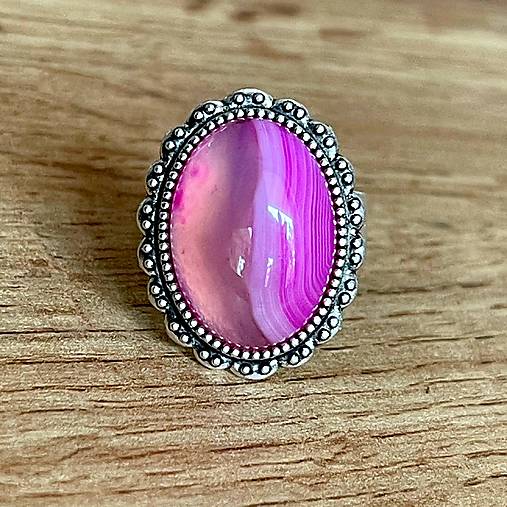 Pink Agate Vintage Lace Ring / Prsteň s achátom pásikavým ružovým E057