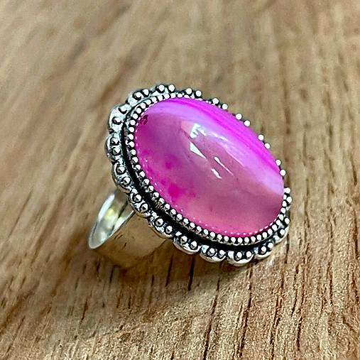 Pink Agate Vintage Lace Ring / Prsteň s achátom pásikavým ružovým E057
