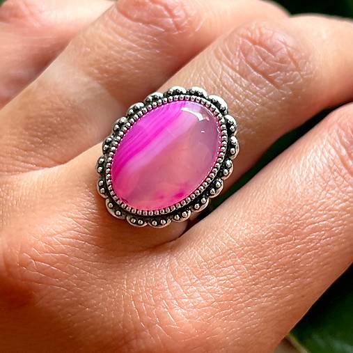Pink Agate Vintage Lace Ring / Prsteň s achátom pásikavým ružovým E057