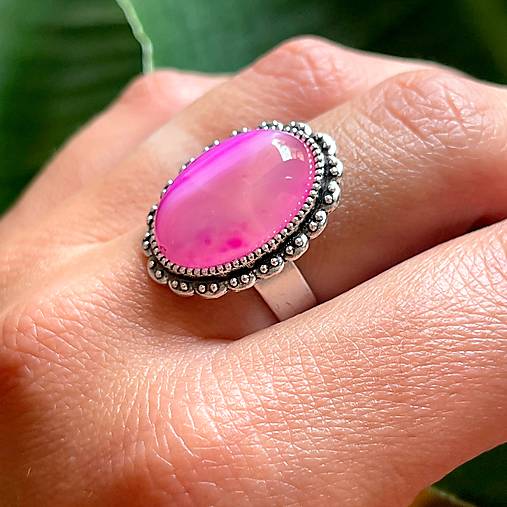 Pink Agate Vintage Lace Ring / Prsteň s achátom pásikavým ružovým E057