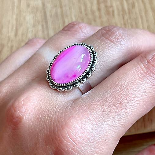 Pink Agate Vintage Lace Ring / Prsteň s achátom pásikavým ružovým E057