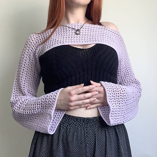 Topy, tričká, tielka - Háčkované krátke bolero - 17581572_