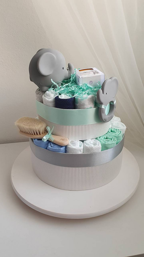 Detské doplnky - Plienková torta -  sivý sloník - 17581130_